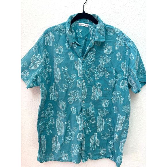 Sonoma Short Sleeve Cactus Green Blue Collar Button Up Linen Top Shirt Men XL - Picture 1 of 6